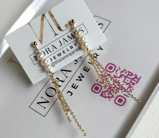 Linear Pearl Chain Earrings