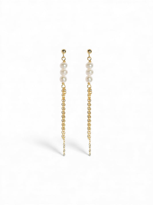 Linear Pearl Chain Earrings